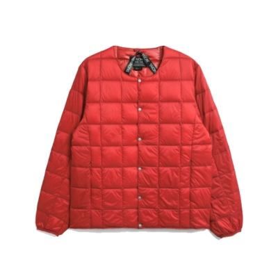 Crew Neck Button Down Jacket - D.Red