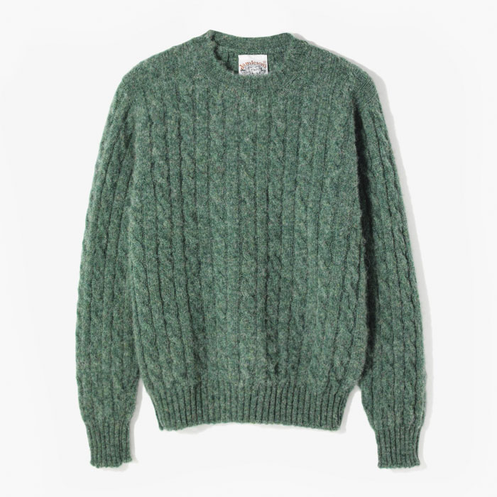 CABLE CREW NECK BRUSHED KNIT GREEN
