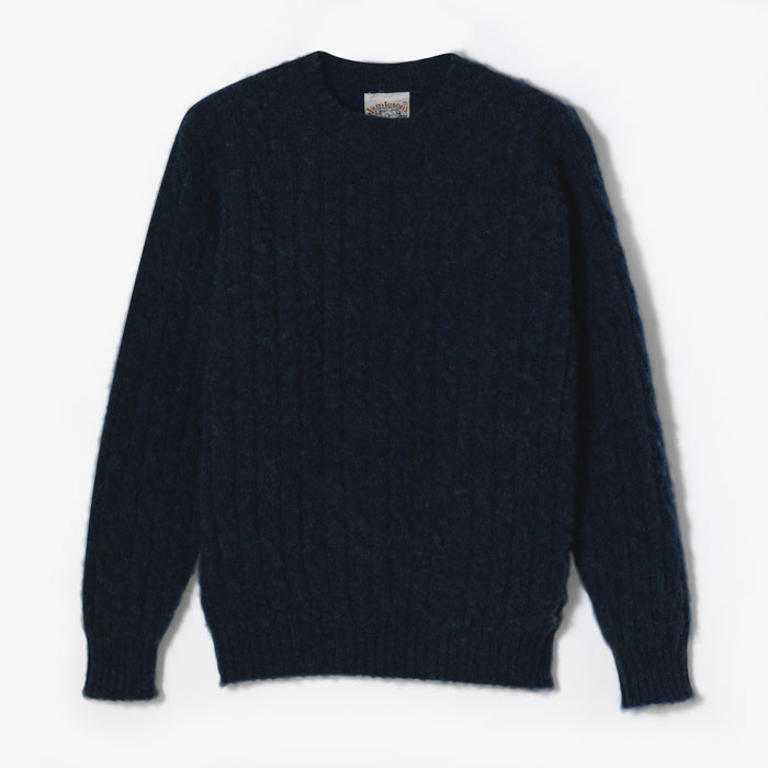 CABLE CREW NECK BRUSHED KNIT MIDNIGHT BLUE