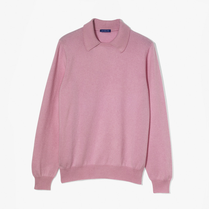 CASHMERE POLO ROUND NECK KNIT PINK