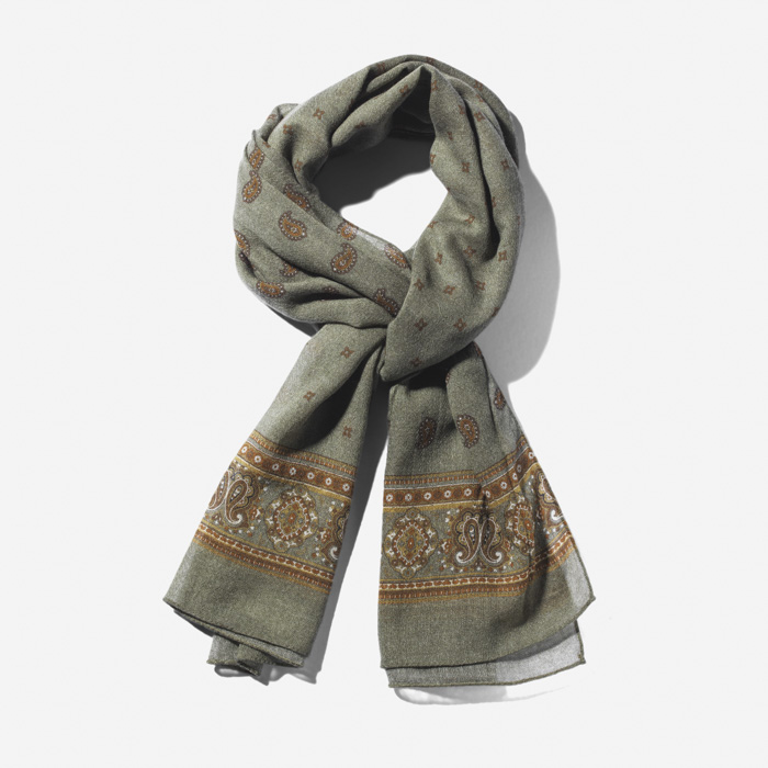 WOOL SCARF (PAISLEY) OLIVE