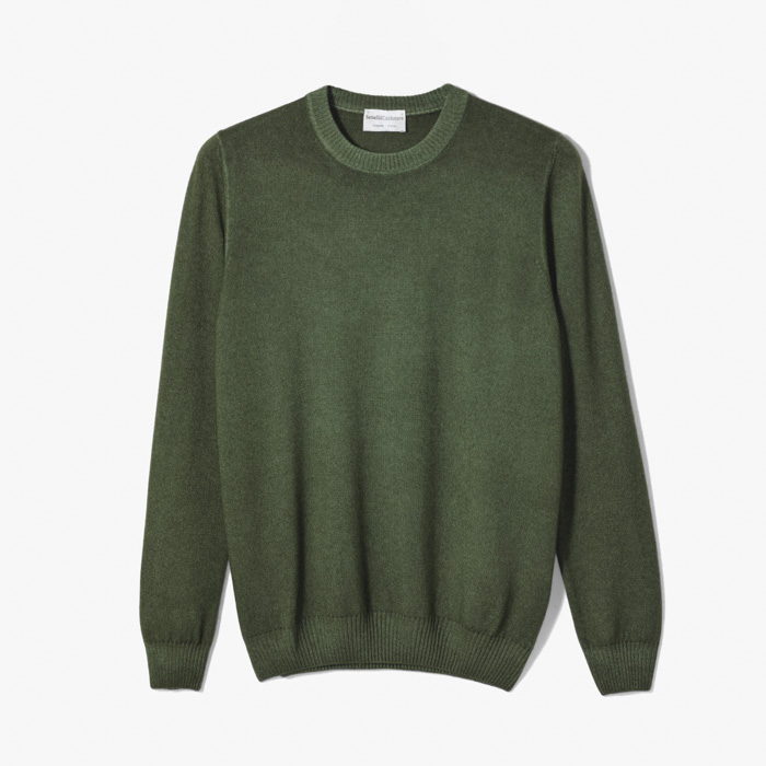 CASHMERE CREW NECK KNIT (GARMENT DYED) GREEN