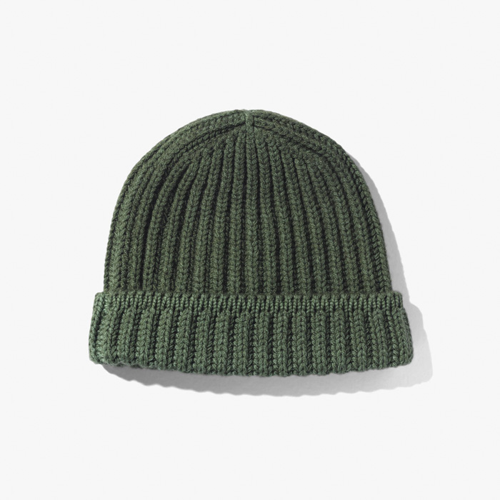 CASHMERE BEANIE (GARMENT DYED 6PLY ENGLISH RIP) GREEN