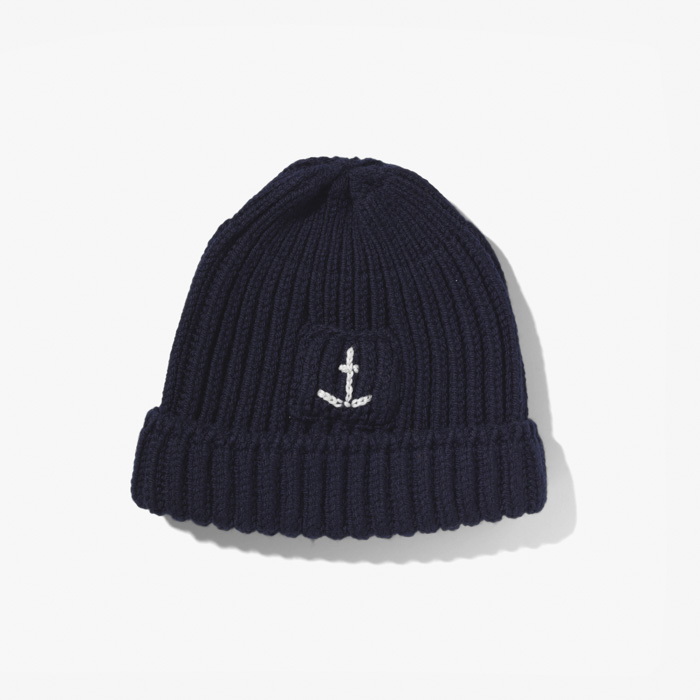 SHORT BEANIE WITH POCKET(ANCHOR) BLUE