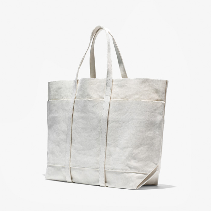 WASHED CANVAS 6POCKETS TOTE (M) WHITE