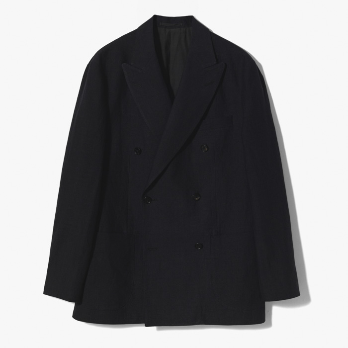 DOUBLE BREASTED JACKET (WASHED LINEN SILK CLOTH) BLACK