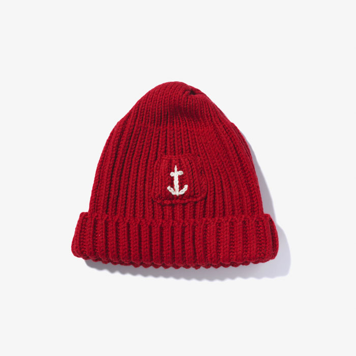 SHORT BEANIE WITH POCKET(ANCHOR) RED