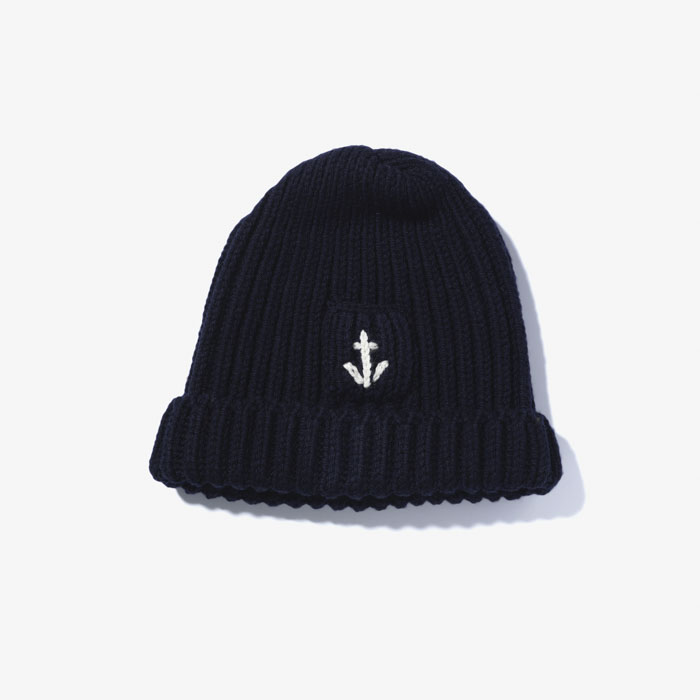 SHORT BEANIE WITH POCKET(ANCHOR) BLUE