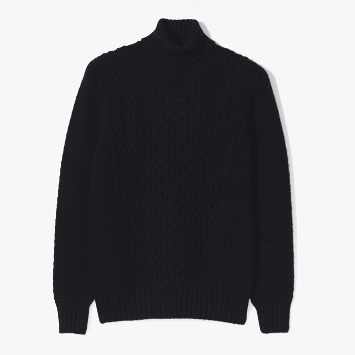 CABLE STITCH TURTLENECK KNITWEAR (LAMBSWOOL) BLACK