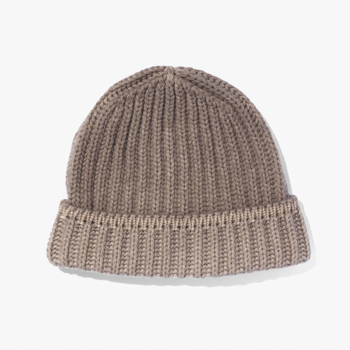 CASHMERE BEANIE (GARMENT DYED 6PLY ENGLISH RIP) LIGHT BROWN