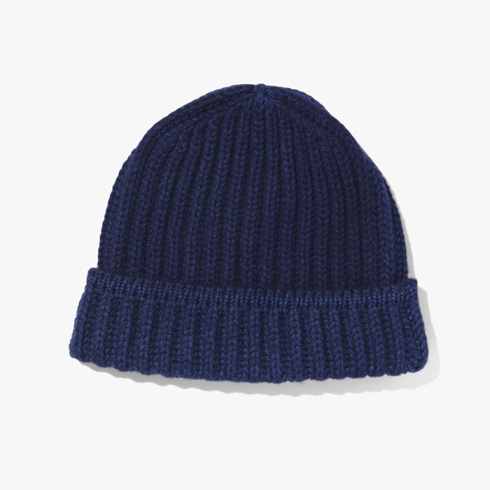 CASHMERE BEANIE (GARMENT DYED 6PLY ENGLISH RIP) NAVY