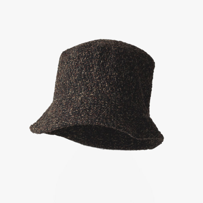 BUCKET HAT (POLYESTER WOOL TWEED BOUCLE) DARK BROWN