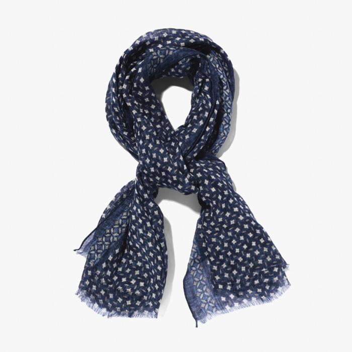 PRINTED LINEN SCARF NAVY